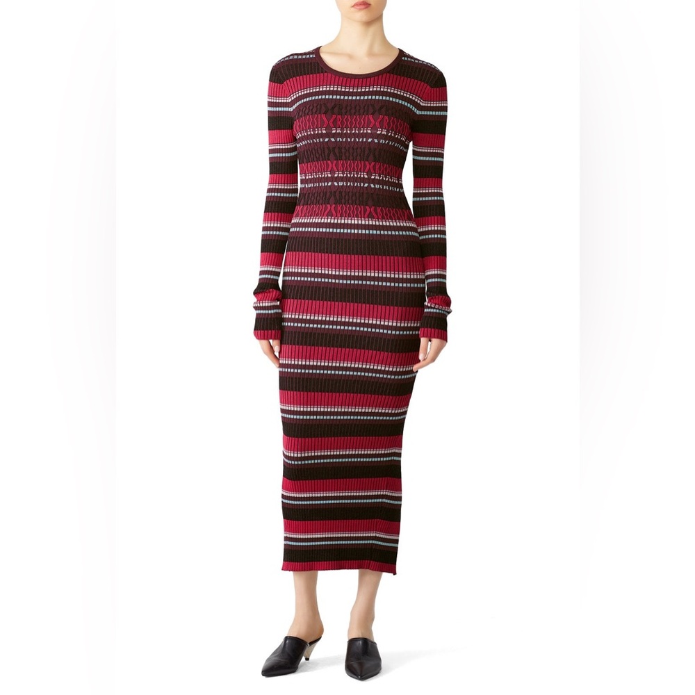 Opening Ceremony Rib Stripe Knit Dress Cable Long Sleeve Size M Slit Bodycon